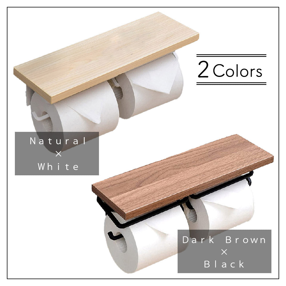 トイレットペーパーホルダー 2連 ダブル ツイン 天板付き 木製 木材 木目 スチール モダン おしゃれ トイレ 天然木 シンプル ストッカー トイレ用品 ナチュラル ホワイト 賃貸 北欧 インテリア