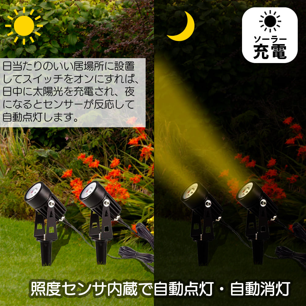 ソーラーライト ガーデンライト ソーラー led スポットライト ガーデンソーラーライト 屋外 屋内 防水 センサー ライト ベランダ 庭 明るい 埋め込み 壁掛け おしゃれ 白色 電球色 自動点灯 照明 太陽光 防犯