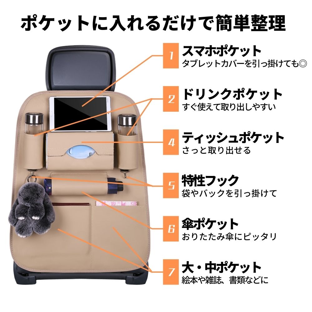 シートバックポケット 車用収納 シートカバー スマホホルダー ドリンクホルダー ティッシュホルダー 傘ホルダー 車用 収納 ボックス カー用品 収納ポケット 車内収納 キックガード 便利グッズ ドライブシート