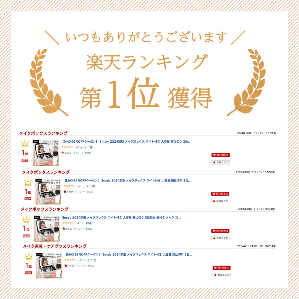 【大容量】LEDライト付きメイクボックス