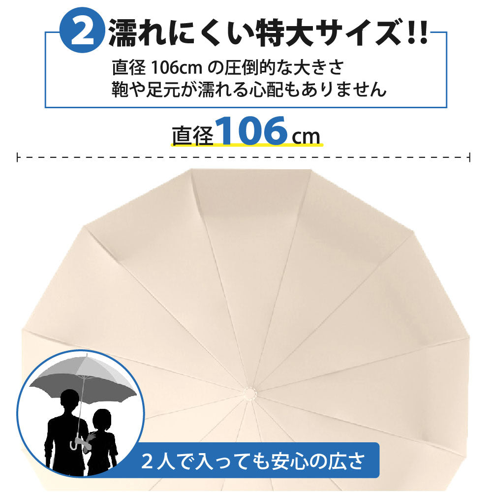 晴雨兼用 UVカット 折りたたみ傘 ワンタッチ 自動開閉 コンパクト 12本骨 撥水加工 大きい 106cm 高強度グラスファイバー 耐風 梅雨 日傘 紫外線対策 日焼け対策 男女兼用 メンズ レディース 通勤 通学 ビジネス