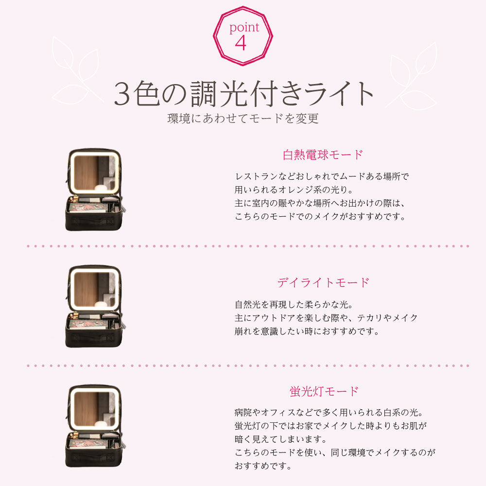Smaly メイクボックス ライト付き 大容量 間仕切り 3色調光 鏡付き メイク コスメケース 化粧ボックス 小物入れ アクセサリー ボックス ジュエリー LED 化粧品 充電 化粧箱 持ち運び 旅行 プレゼント
