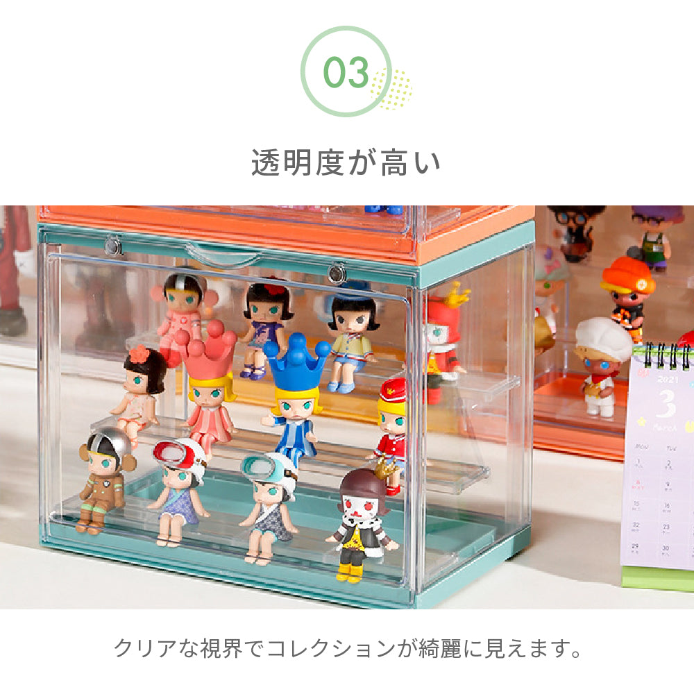 コレクションケース アクリル 棚 ボックス 卓上 フィギュアケース ディスプレイケース コレクションボード 飾り棚 透明 扉付き ラック スタッキング おしゃれ クリア マグネット 人形 コレクション 積み重ね