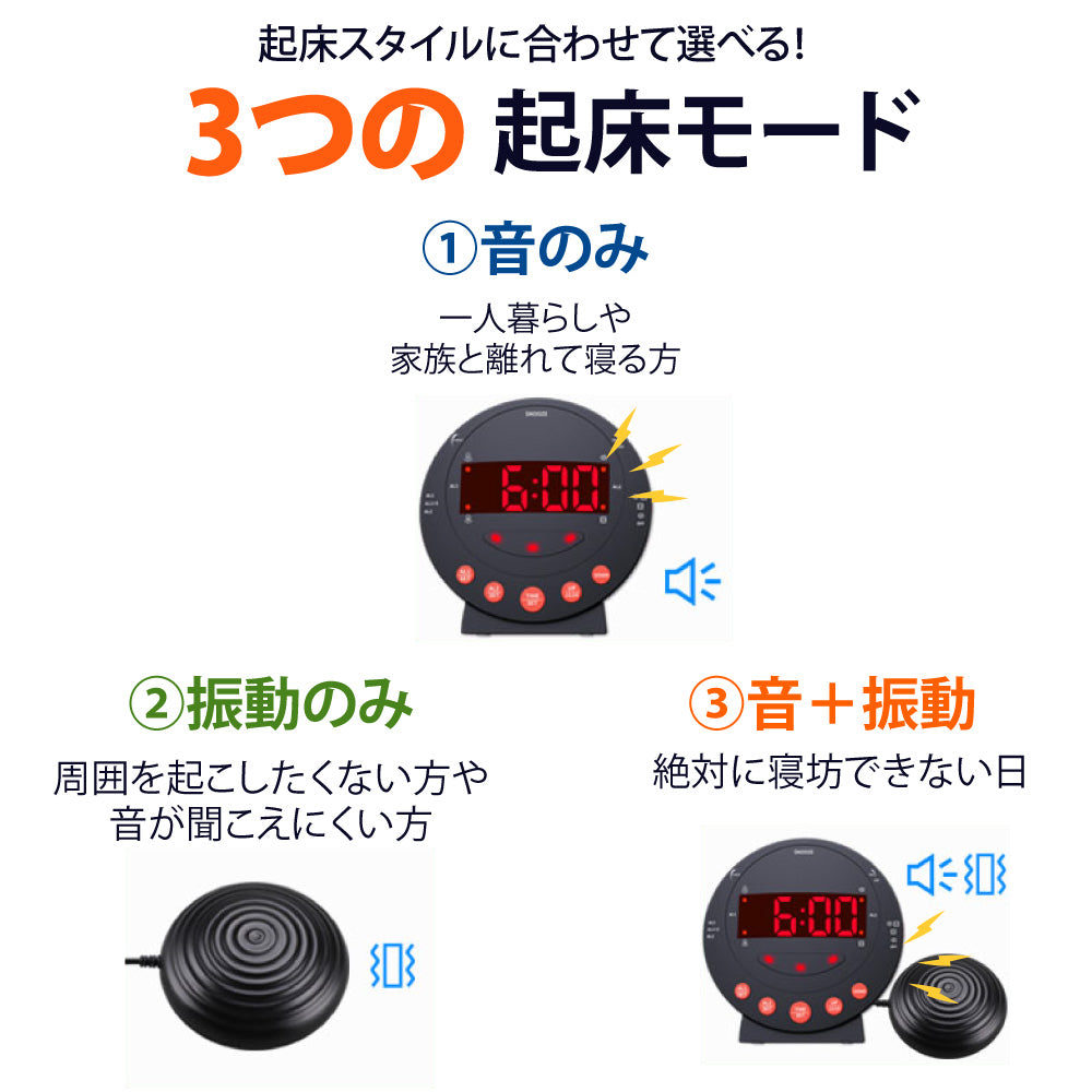 目覚まし時計 振動 強力 大音量 アラームクロック 目覚まし おしゃれ 光 デジタル 時計 バイブレーション タイマー 小型 アラーム 置き時計 起きれる 子供 ライト 卓上 めざまし プレゼント