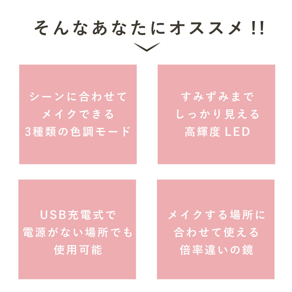LED 三面鏡 女優ミラー 卓上ミラー ライト付き USB充電式 折りたたみ ミラー 明るさ調整 角度調整 おしゃれ 化粧鏡 メイクミラー 拡大鏡 スタンド ハリウッドミラー 誕生日 プレゼント